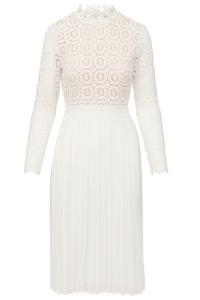 China White Cut Out Ladies Lace Dresses With Lantern Sleeves 100% Polyester on sale