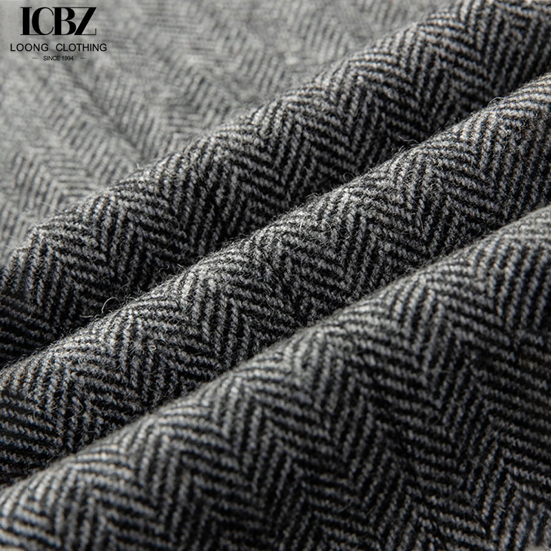 Customizable Logo Men's Gray Tweed Herringbone Wool Trousers for Business and Casual Wear
