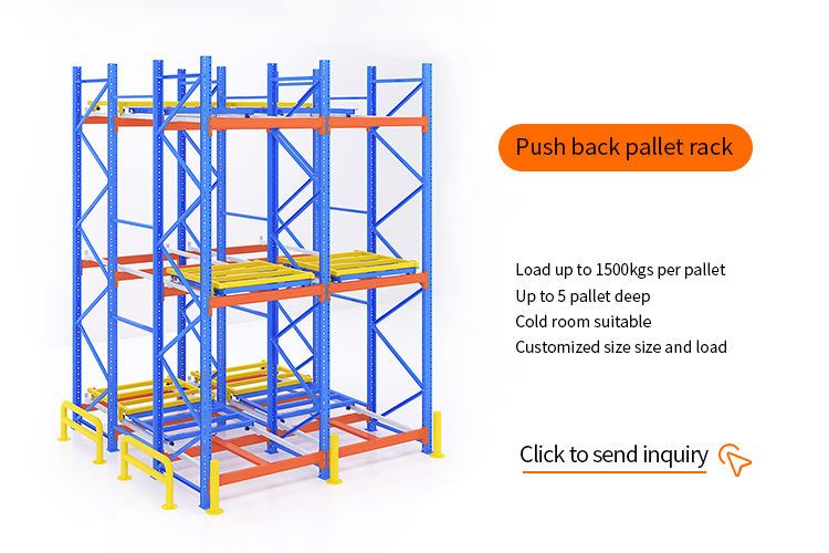 HHT Push Back Pallet Racking 1-2 Pallet Width For Industry Storage