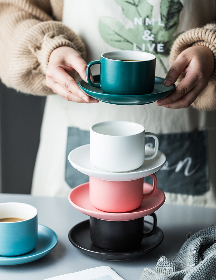 Colorful thick body new cappuccino cup and saucers ceramic coffee cup saucer latte cup drinkware