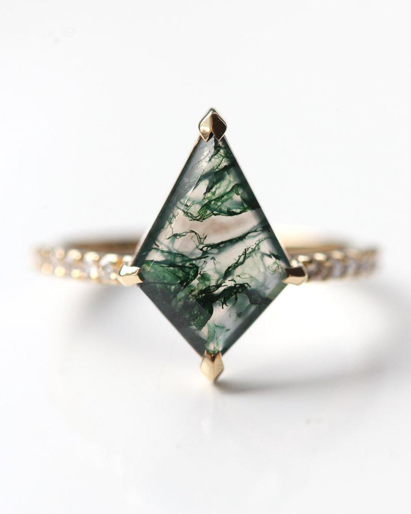 Solid Rose Gold 1.25ct Natural Inspired Leaf Moss Agate Jewelry Cluster Emerald Aquatic
