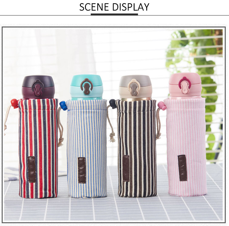 Waterproof Cotton Drawstring Stripe Water Glass Bottle Cover Carry Bag