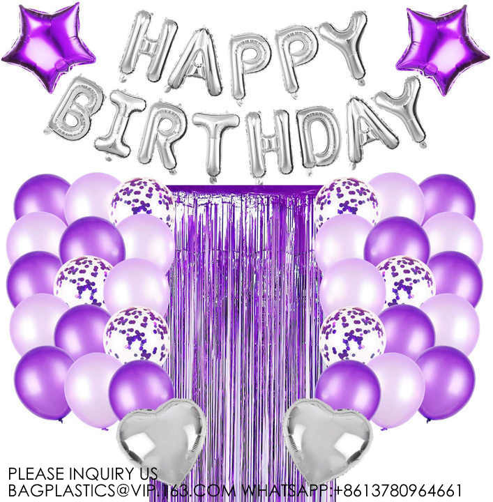 Birthday Party Decoration Balloon Set Purple Balloon Rain Curtain Silver Happy Birthday Balloon Supplies Set