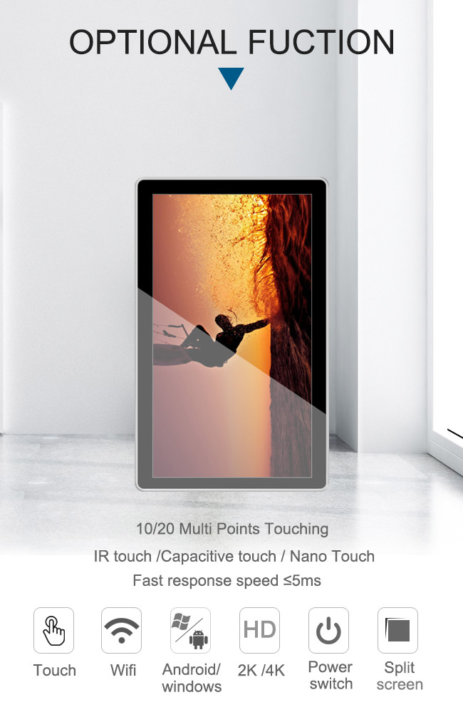 LCD Monitor 350 Nits 1920*1080P Wall Mounted Digital Signage Black