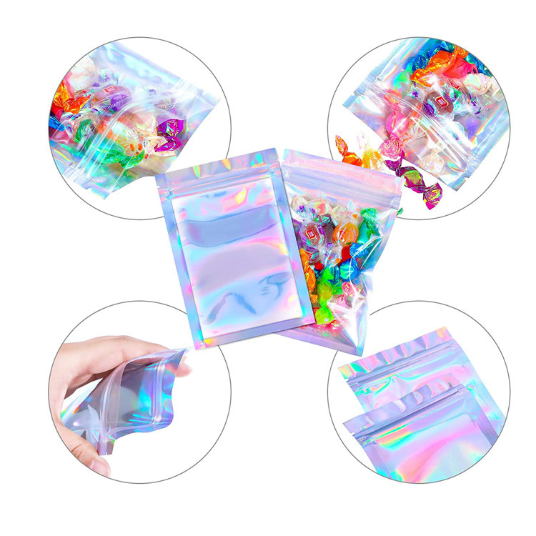 Holographic 4x6 Resealable Bags , Clear Window Stand Up Mylar Bags