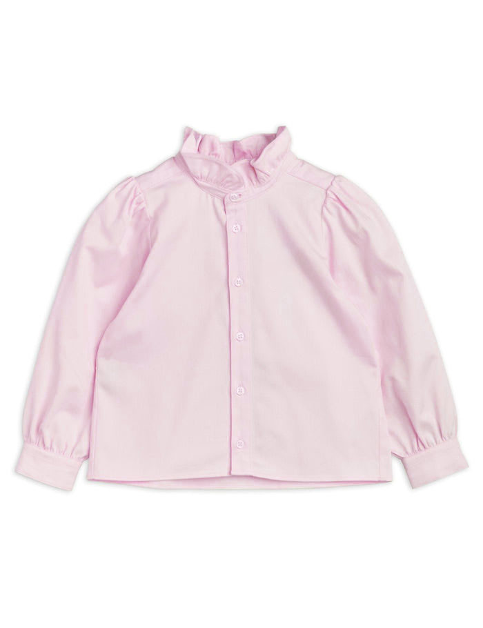 Little Girls Cotton Woven Ruffle Neck Blouse Long Sleeve Button Up For Summer Autumn
