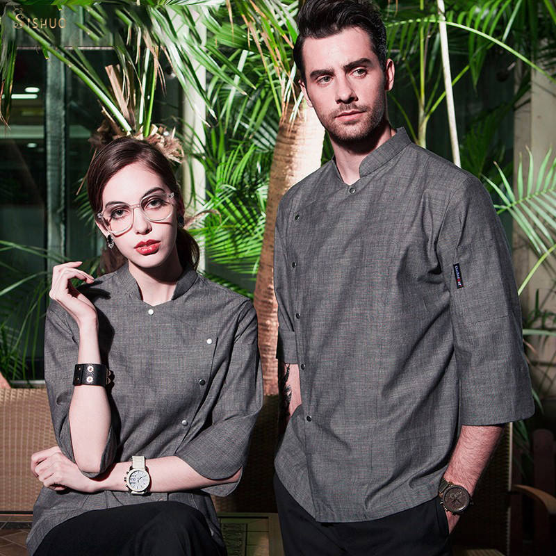 Kitchen White Chef Uniform Tops Unisex Design Washable Poly / Cotton
