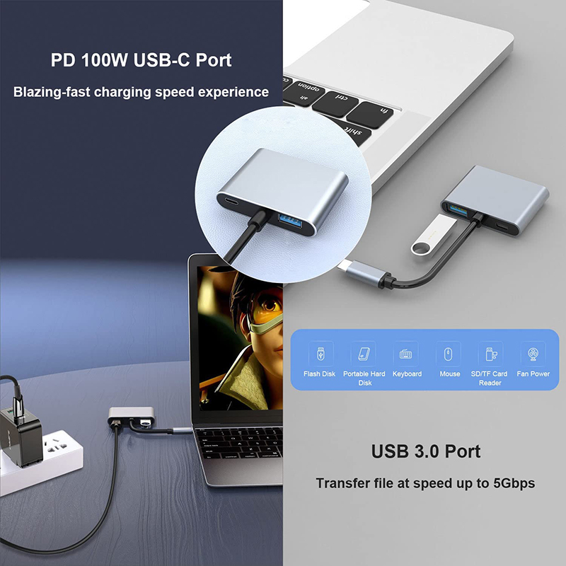 4-in-1 USB C to Dual 4K HDMI MST Adapter for Charging Data Transfer and Video Output