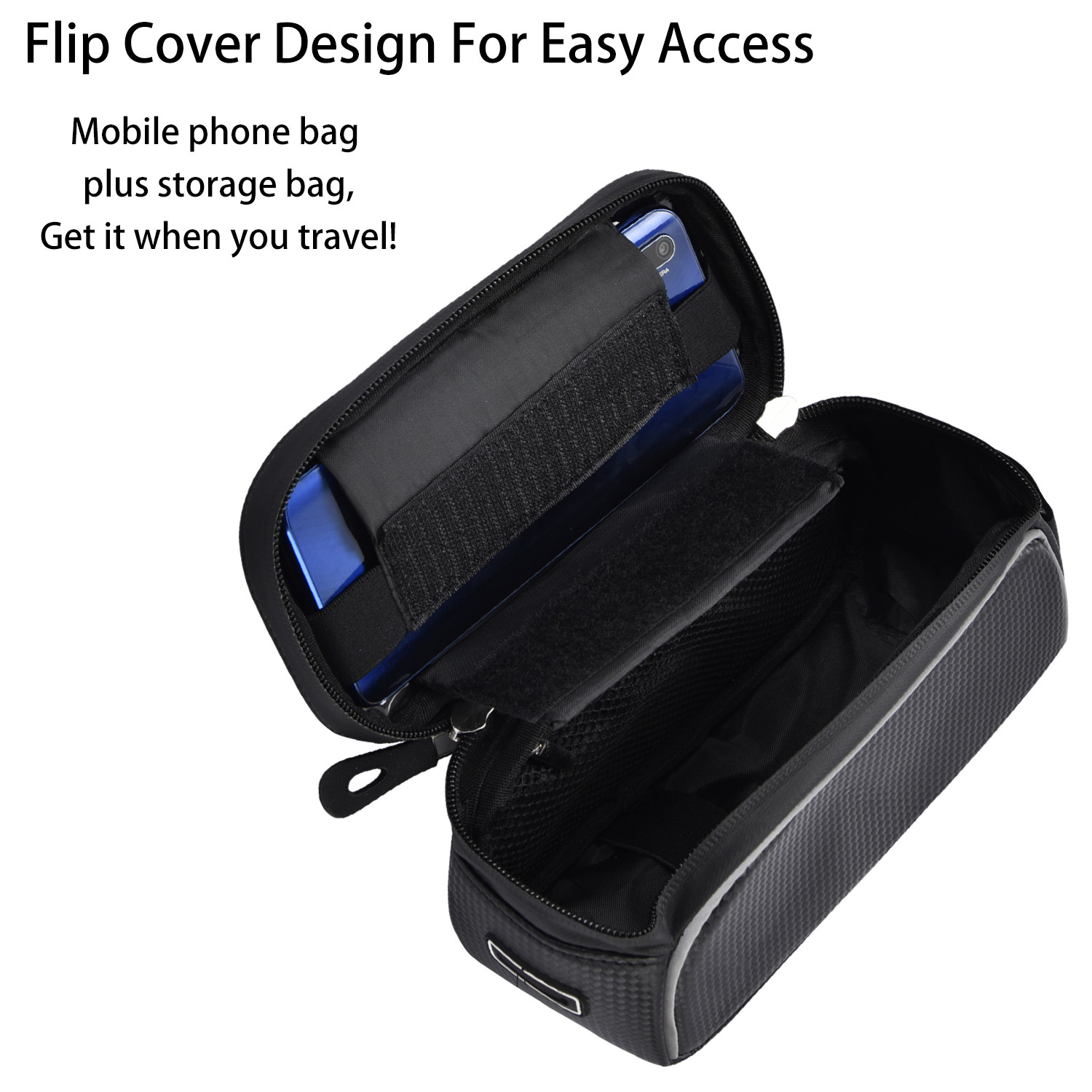 Top Tube Bag Phone Holder Bag With Headphone Hole Window Holder 8x3.2x4.75"