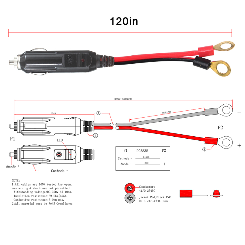 Customization 10A Custom Car Cigarette Lighter Aux Cable 2 Ports Charging