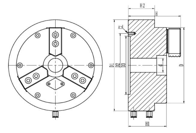 Steel Pneumatic 3 Jaw Chuck For Pipe Thread Machine Tool
