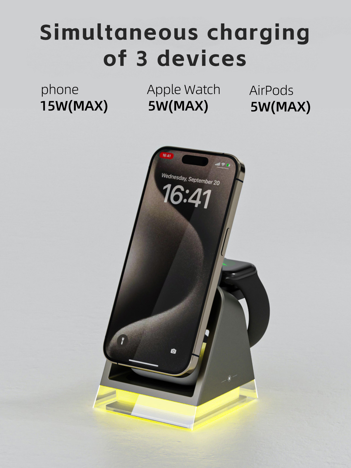 Desktop Wireless Charging Stand 3 In 1 Charging Station With Night Light And Charger
