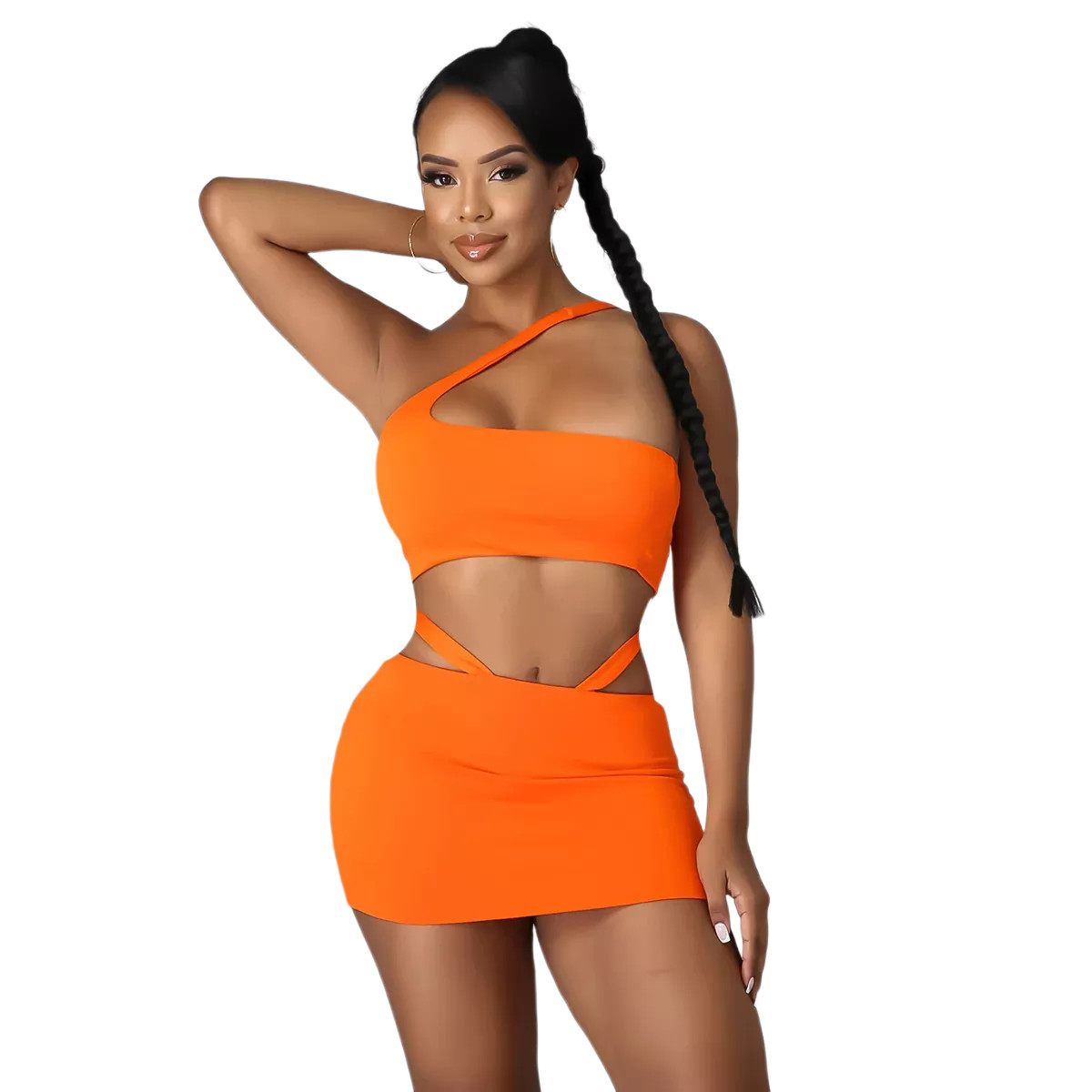 Tee Dress Bikini Top With Irregular Waist Hollowout Solid Color Set 2 Pieces