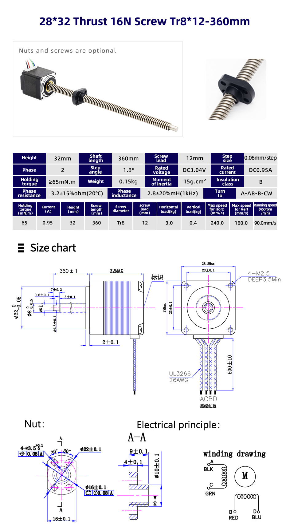 High Temperature Rise Nema 8/11/14/17/23 Micro Lead Screw Linear Actuator Stepper Motor