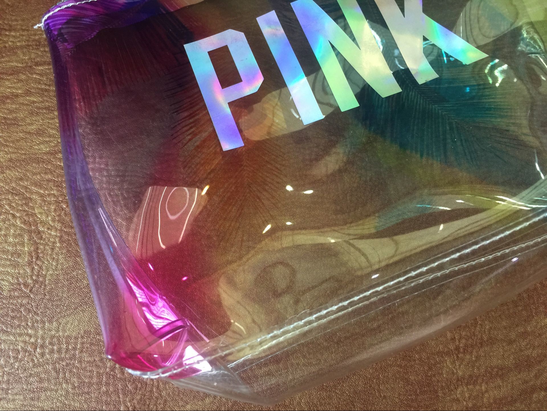 Clear Laser Luxury PVC Cosmetic Bag Top Logo Printing With Shining Zipper