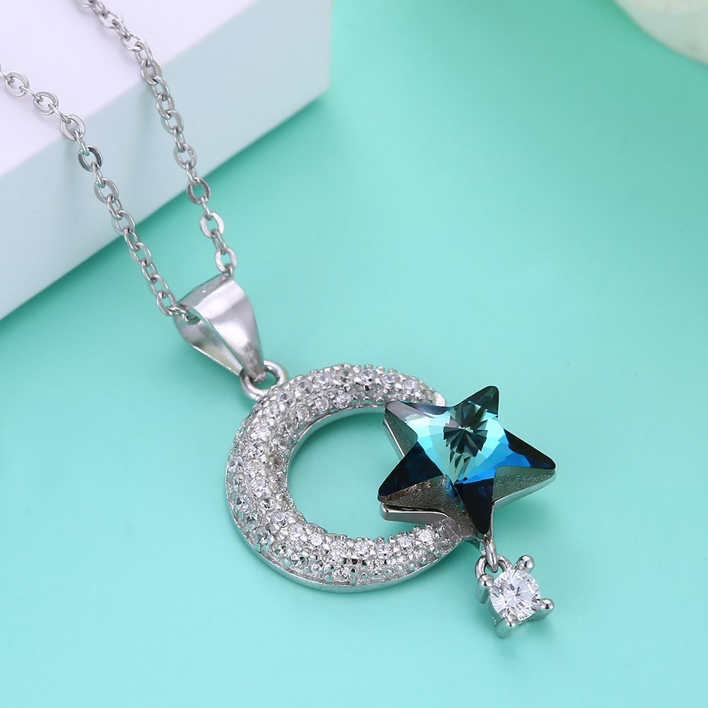 18.1in 4.2g Sun And Moon Crystal Necklace Thanksgiving Day 14k 925 Silver Necklace