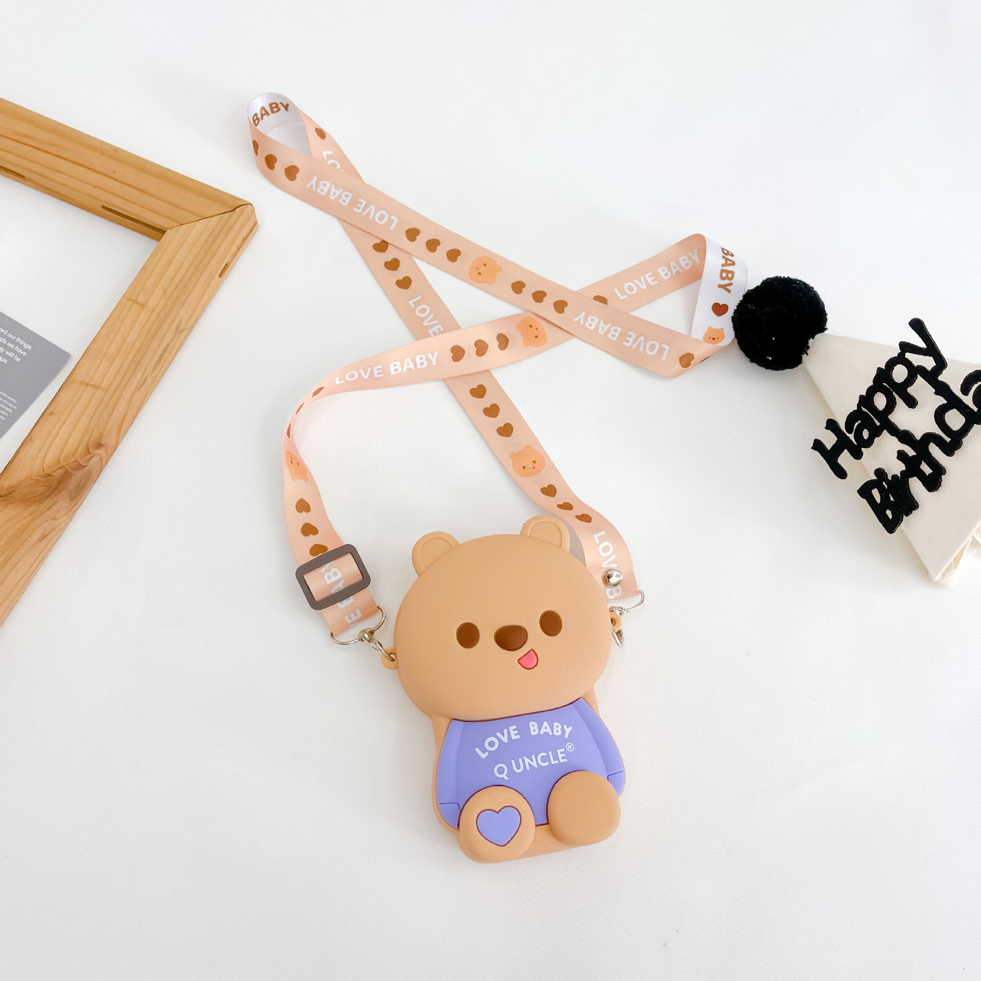 Bear Lightweight Silicone Pencil Case For Durable Stationery Storage Crossbody Shoulder Purse Bag Cute Mini Handbag