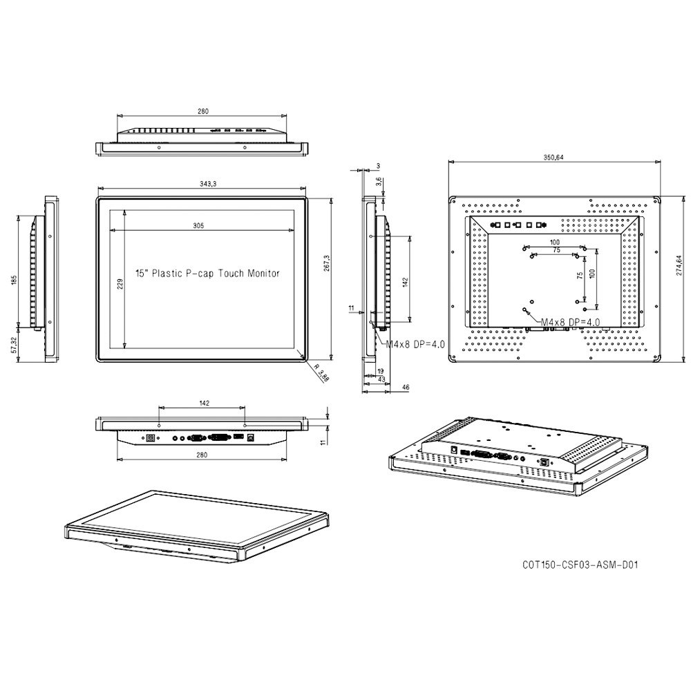 15Inch 10 Point Touch Screen Monitor , High Sensitivity PCAP Touchscreens