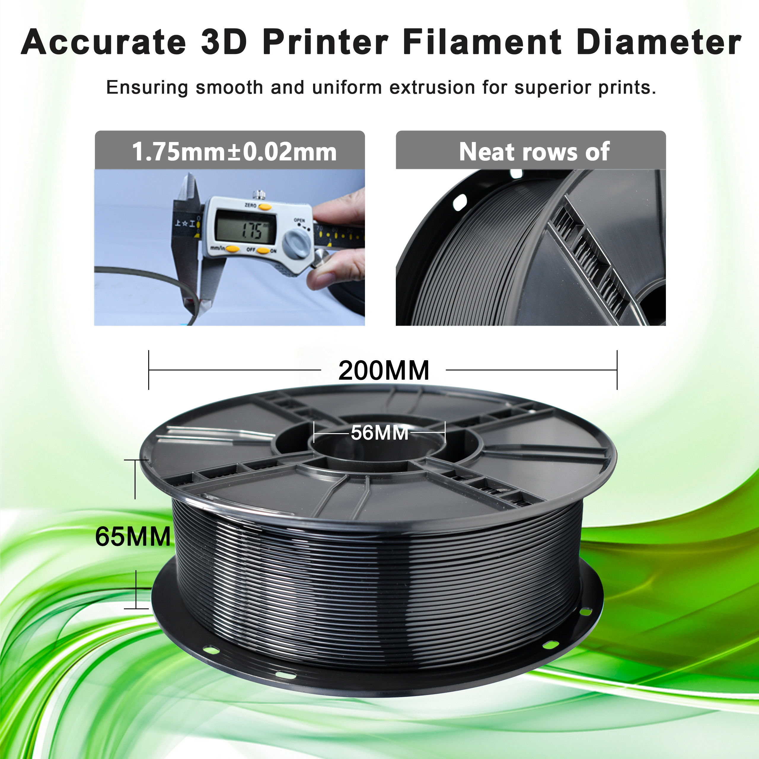 PETG Filament 1.75mm - 1kg(2.2lbs) Strong PETG 3D Printer Filament，1.75mm Dimensional Accuracy +/- 0.02mm, 320 Meters, PETG Black