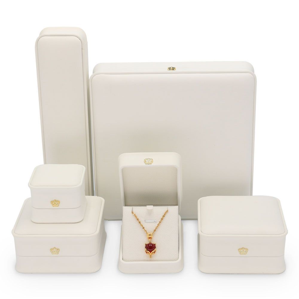 Premium Custom Logo Cardboard Genuine PU Leather Square Ring Bracelet Watch Gift Packing Jewelry Jewellery Set Packaging Display Box with EVA Foam Insert