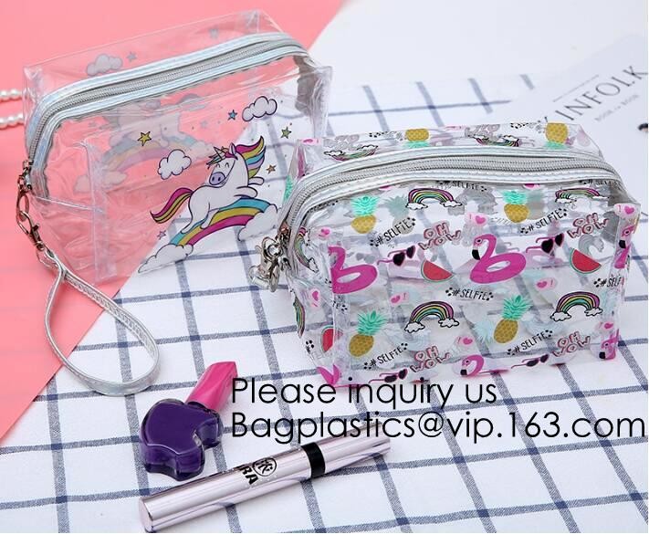 Clear Zipper Pouch with Strap Makeup Bag PVC Cosmetic Pouch,Printing Clear k Cosmetic PVC Pouch, bagease, bagplast