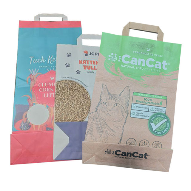 6L 10L Heat Sealed Side Gusset Handle Empty Tofu Cat Litter Bag Custom Printed