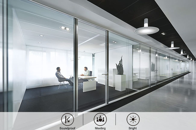 Double Layers Soundproof Frameless Glass Partition Wall High Sound Isolation