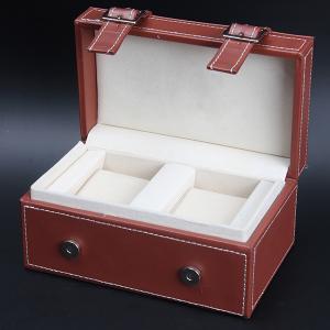 China Luxury Waterproof Velvet Double Watch Box Brown Rectangle Durable For Men'S Watches on sale