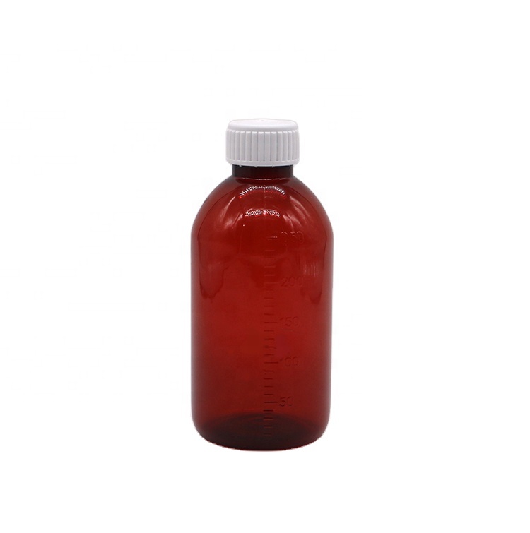 250ml Amber PET Liquid Medicine Bottle with Screw Cap and Pharmacy Medicine Container