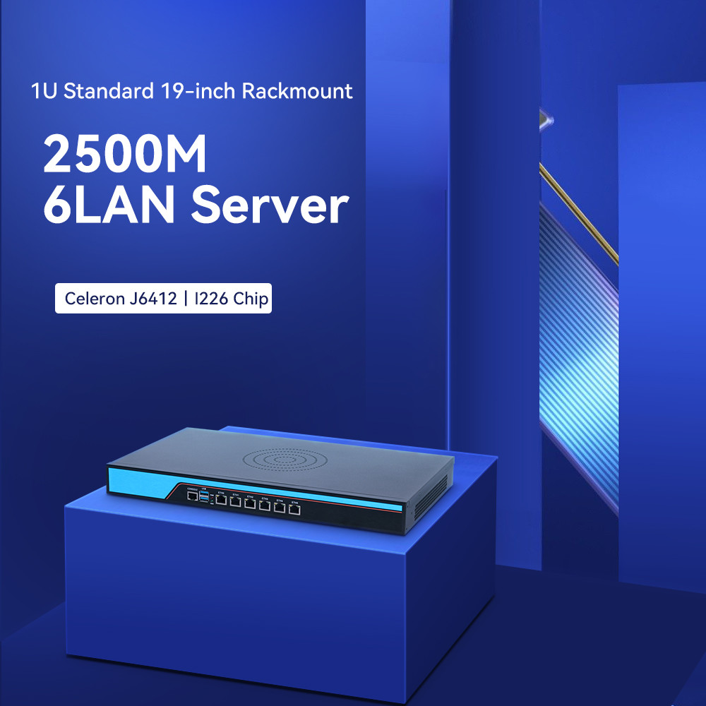 Intel Celeron J6412 Quad Core 4 Thread 6 LAN Linux 1U Server With Console And Fan