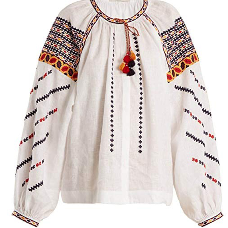 OEM Design Ladies Breathable Vintage Clothing Linen Summer Blouse for Women