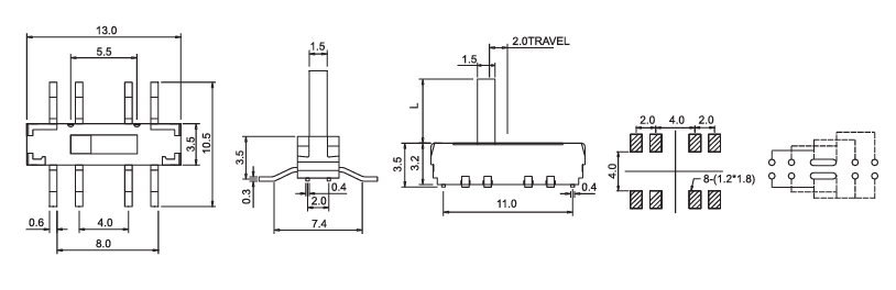 Alinta Slide Switch (toggle Switch) 8-feet SMT Type Operation Force 200gf Life Cycle 10000 Times
