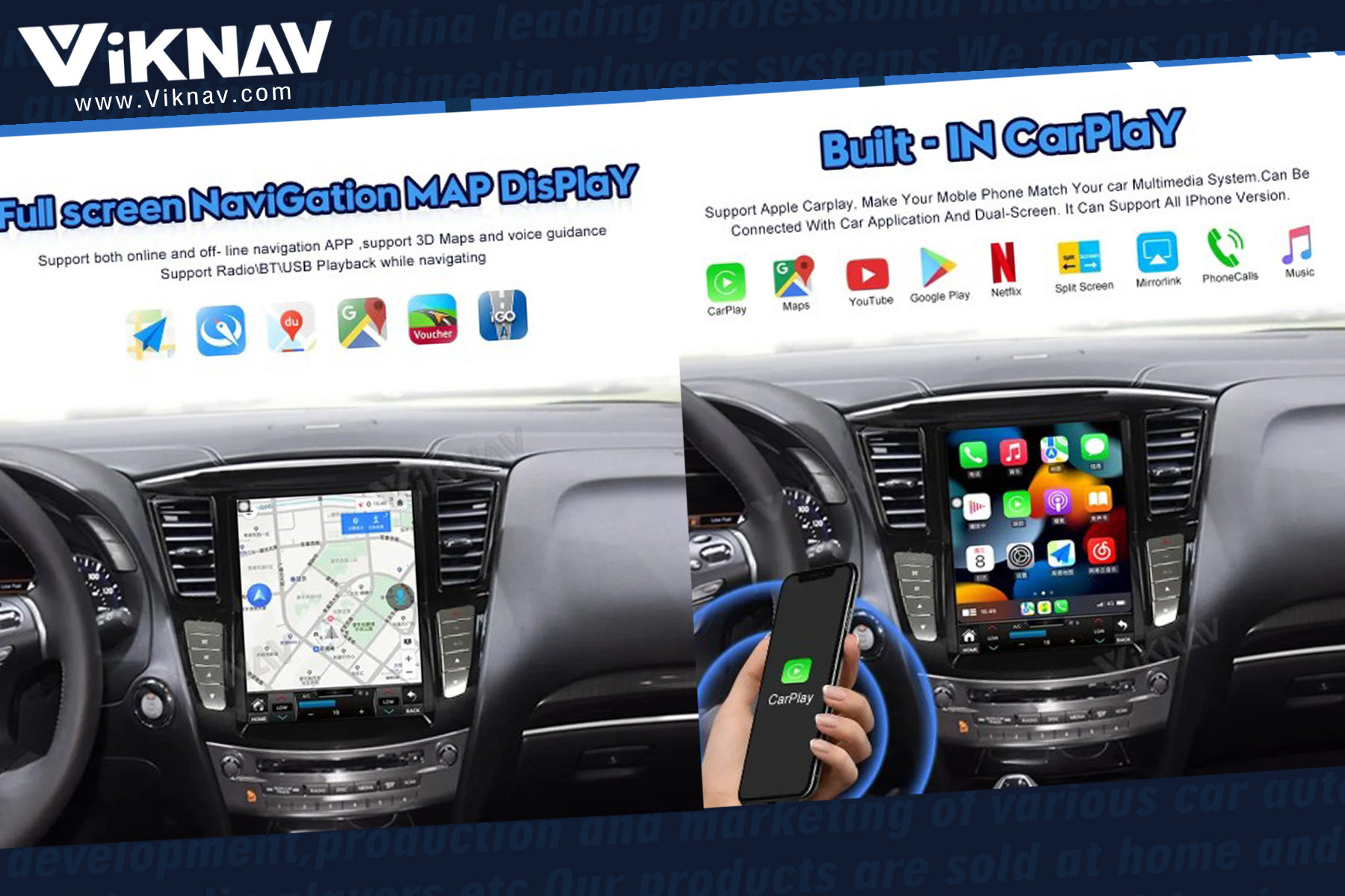 Viknav 12.1 Inch Car Multimedia Stereo Radio For Infiniti QX60 JX35 2012-19 Android DVD Player GPS Navigation Head Unit