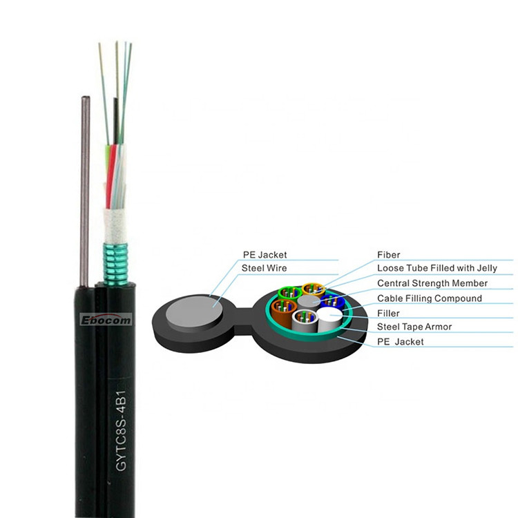 Outdoor GYTC8A/S figure 8 fiber optic cable G652D G657A1 G657A2 single mode 2 12 24 36 48 72 core steel messenger wire