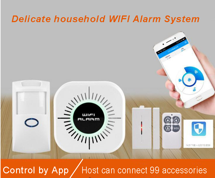 Household Mini WiFi intelligent App control burglar alarm system with 433.92 MHz