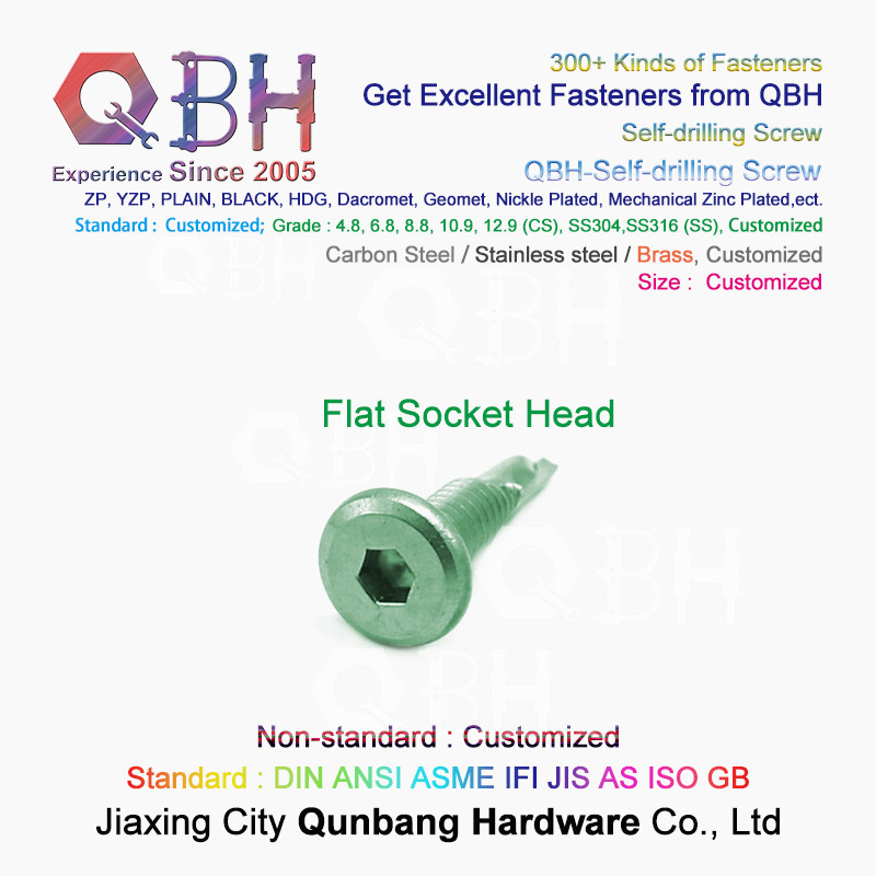 QBH Yellow Zinc Plated YZP Socket Notch CKS Countersunk Head Self Drilling Screws
