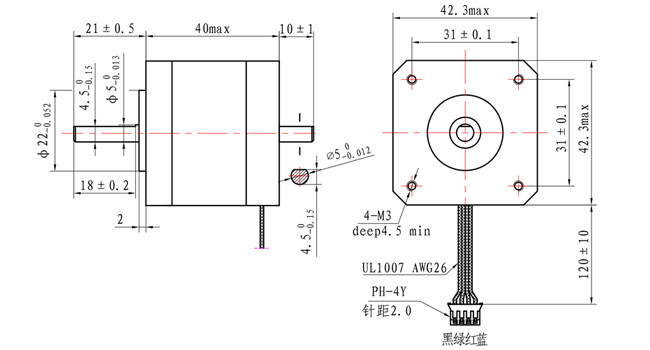 0.43N.M Dual Shaft Stepper Motor NEMA 17 DC With Automatic Packaging Machine