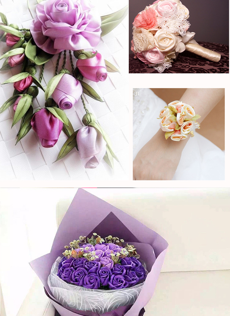 Wholesale Gift Packing Silk Ribbon Roses Custom Recycled 100% Polyester Satin Ribbon With Cutting