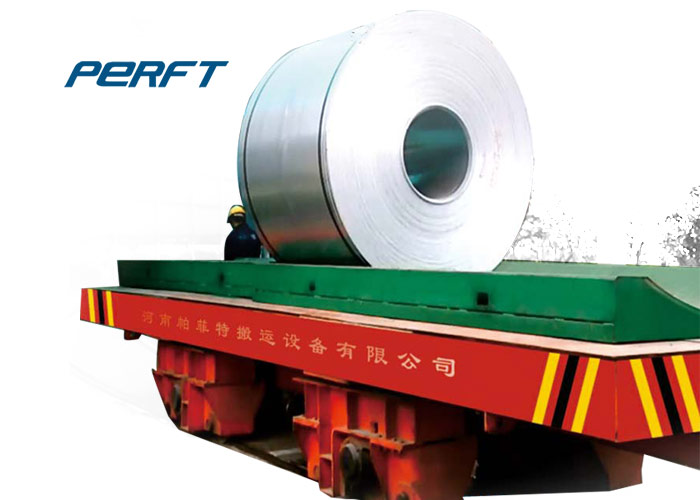 battery motorized die and mold coil transfer car with rollers on rails for coils transportation