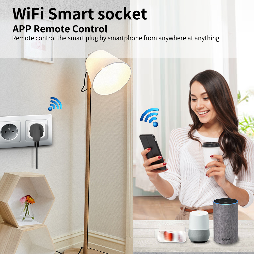 SIXWGH Tuya Smart Socket 20A WIFI EU Plug Electrical Outlet Smart Plug Socket