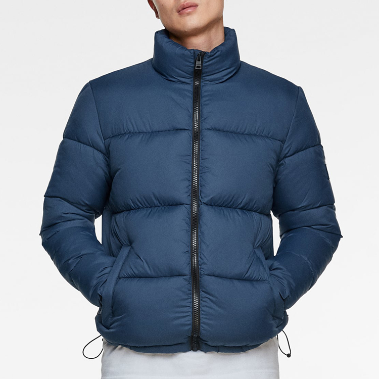 Custom Mens Black Polyester Outdoor Puffer Jacket for Winter