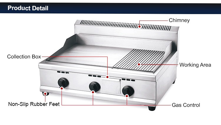 Hot sale commercial stainless steel gas chicken half grill and half griddle machine