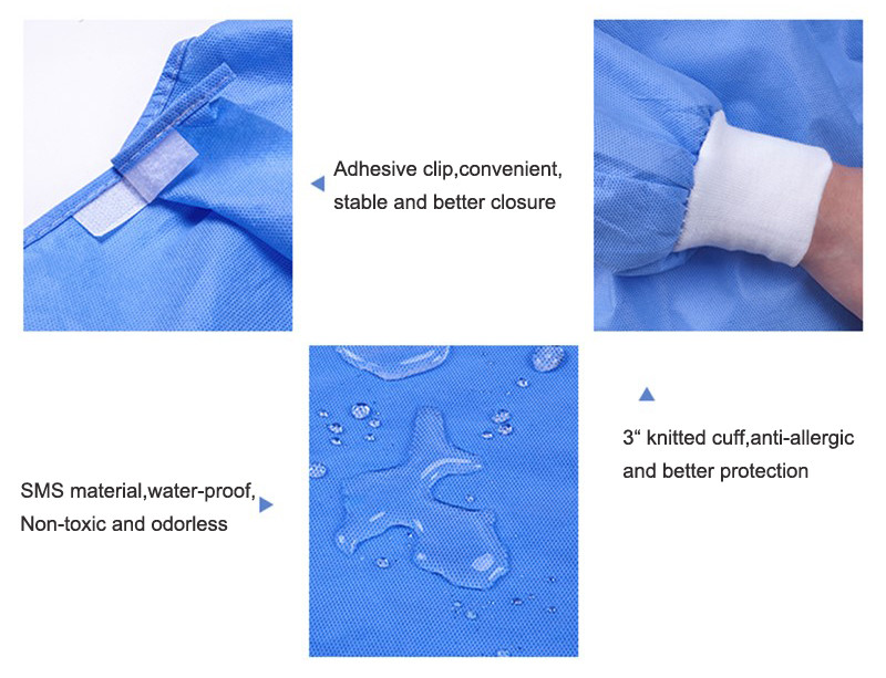 SMS Non Woven Disposable Surgical Gown Blue Color OEM For Protection