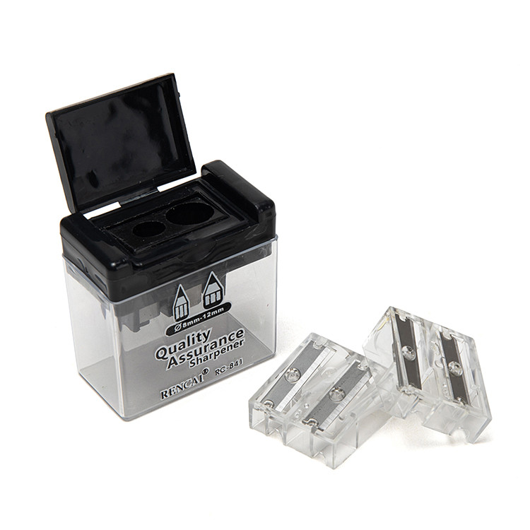 Wording Office Rectangle Double Hole Pencil Sharpener With Lid