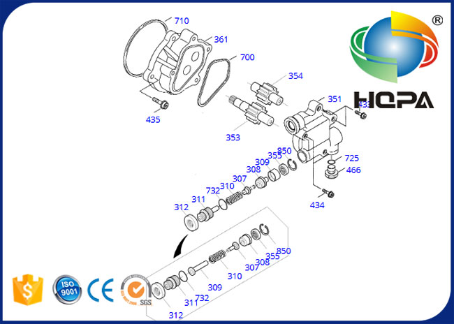 1518AKT Hydraulic Gear Pump Seal Kit for Doosan DH258-7 SOLAR 220LC-V