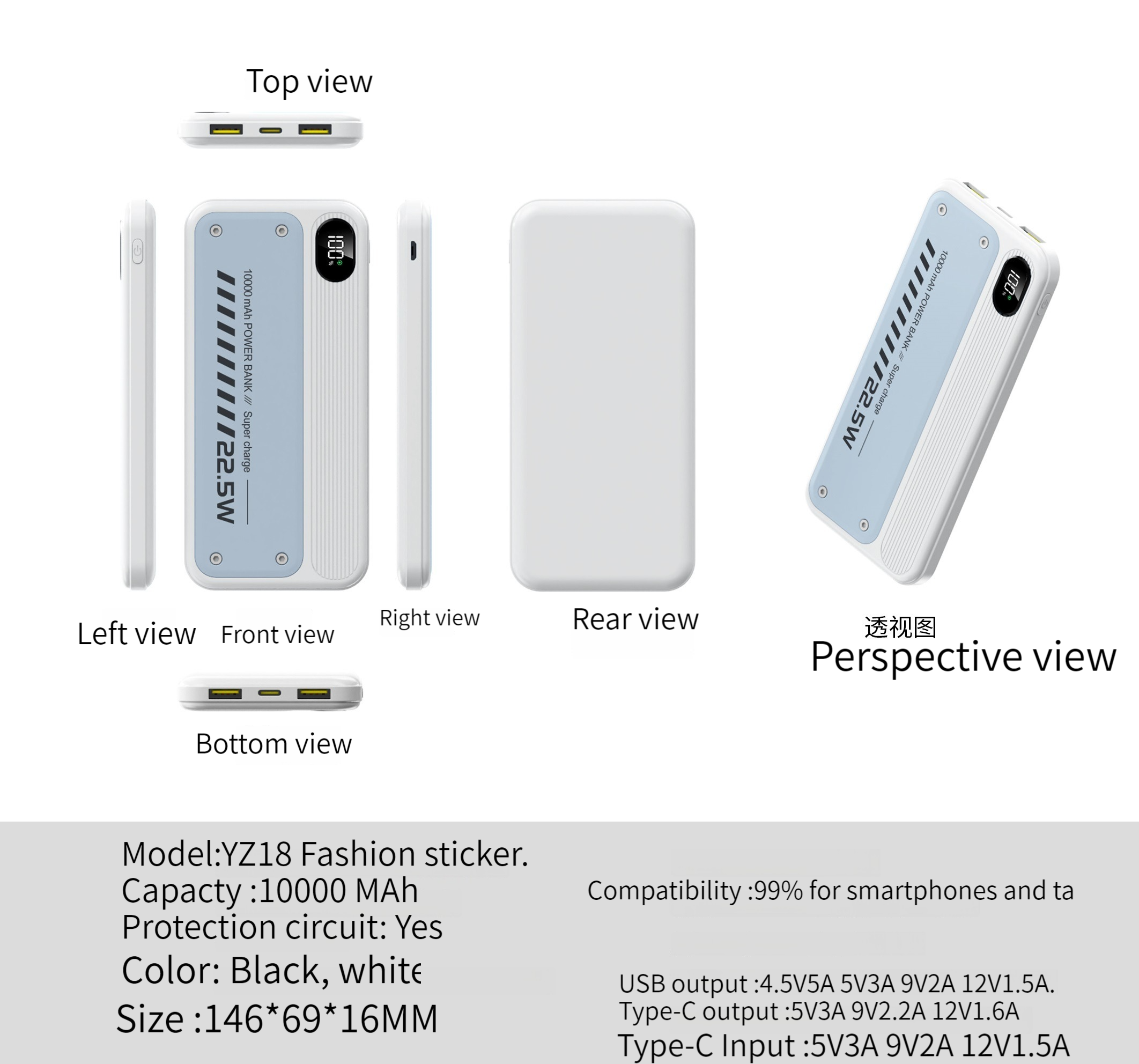 10000mAh Power Bank 22.5W Fast Charge Portable Power Station for Mobile Phone Outdoor