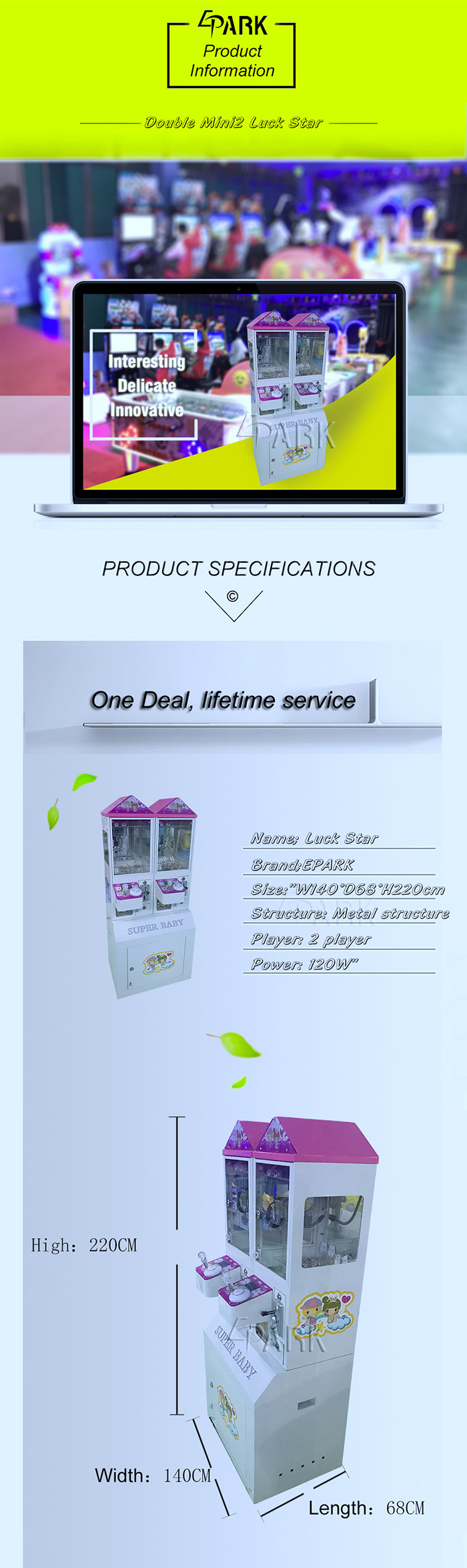 Double Players Mini Toy Crane Machine For Shopping Mall / Home Theater