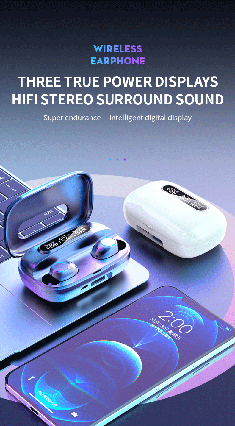2000mAh Power Bank TWS Earphones with IPX-4 Waterproof Standard and Wireless Technology