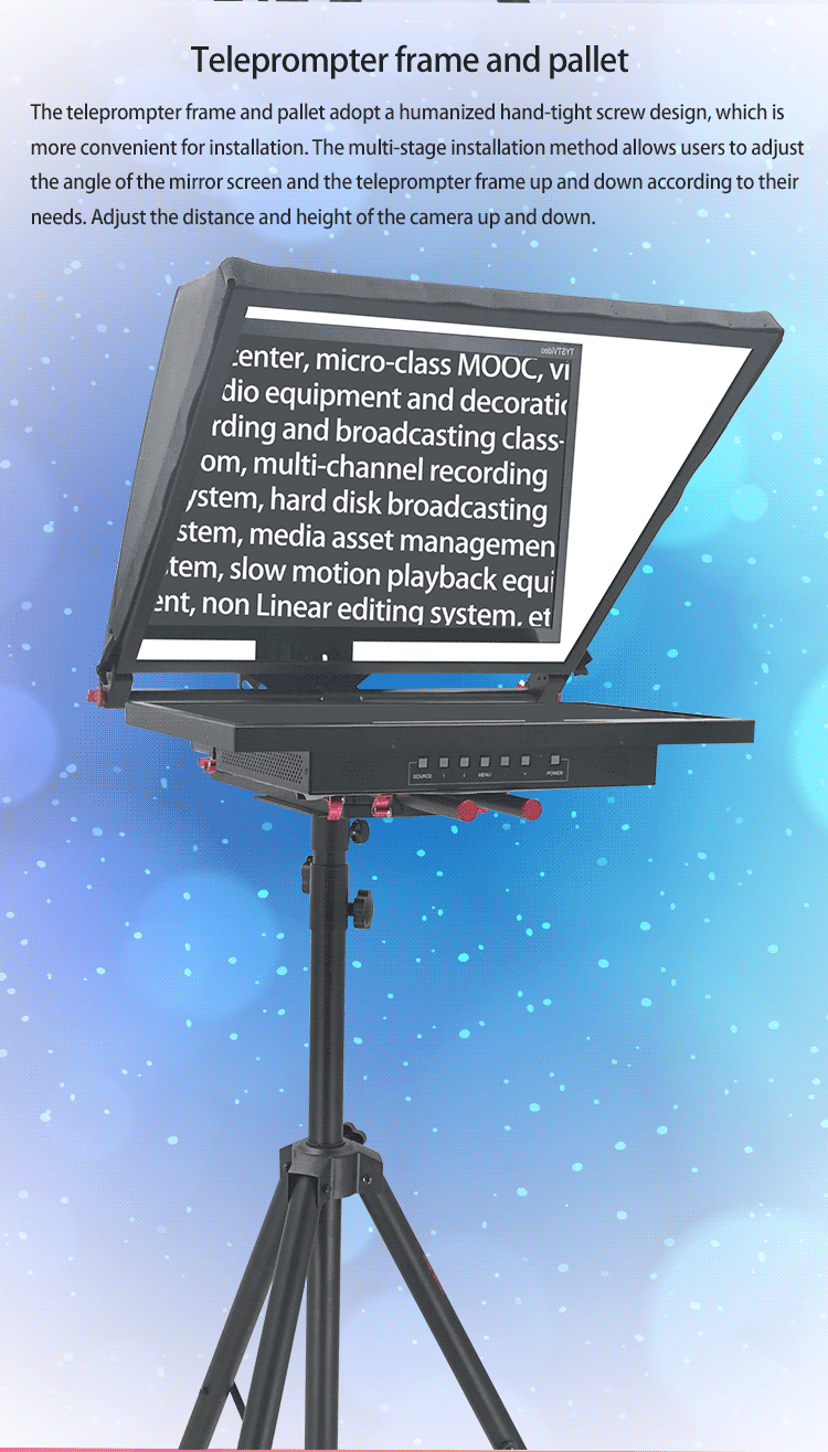 Broadcast Teleprompter with Tripod and Remoter 24inch Single Screen Built-in Prompter