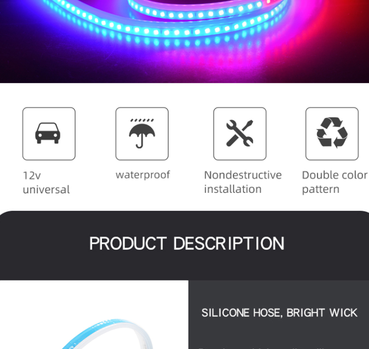 Universal Two Color Waterproof Car Door Warning Led Light 12V 120cm